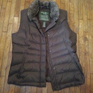 Eddie Bauer Down Brown Medium Faux Fur Vest Womens